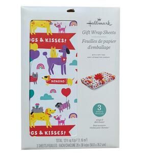 Hallmark Valentine Hugs Kisses XOXO Cute Pets 20"x30" Gift Wrap Set NEW NIP